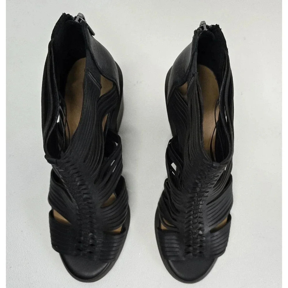 Lucky Brand Darvie Leather Black Sandal Bootie Strappy Open Toe Shoe 8.5 NEW - Picture 3 of 8